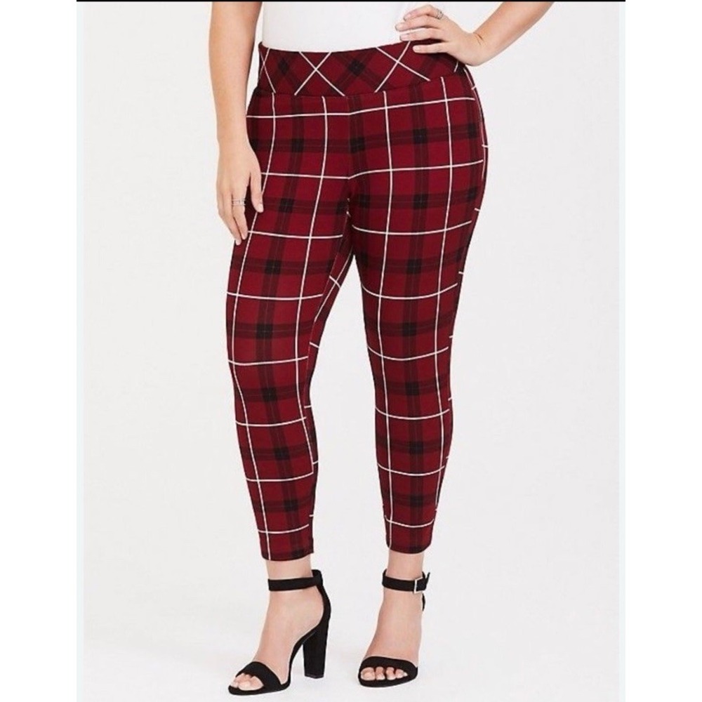 Torrid Pixie Pull On Crop Red Ponte Plaid Legging… - image 1